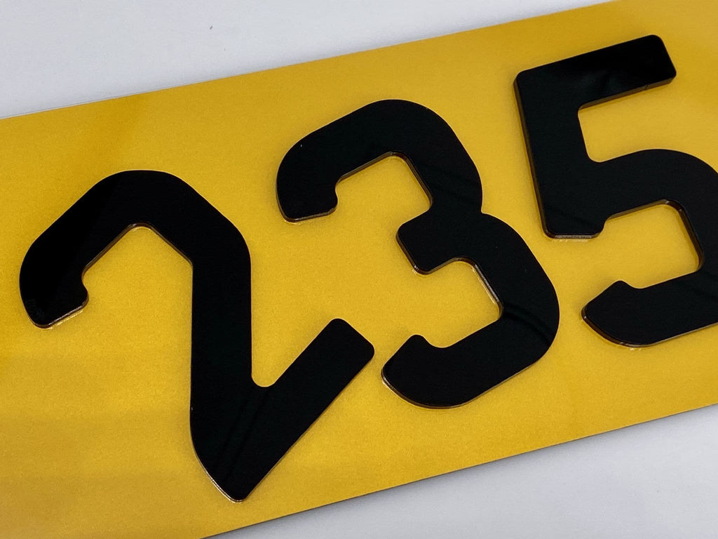 4D LASER CUT NUMBER PLATE LETTERS BLACK 3D 3mm ROUNDED FOR USE WITH GEL