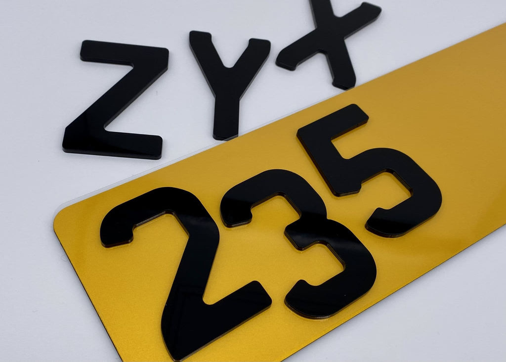 4D LASER CUT NUMBER PLATE LETTERS BLACK 3D 3mm ROUNDED FOR USE WITH GEL