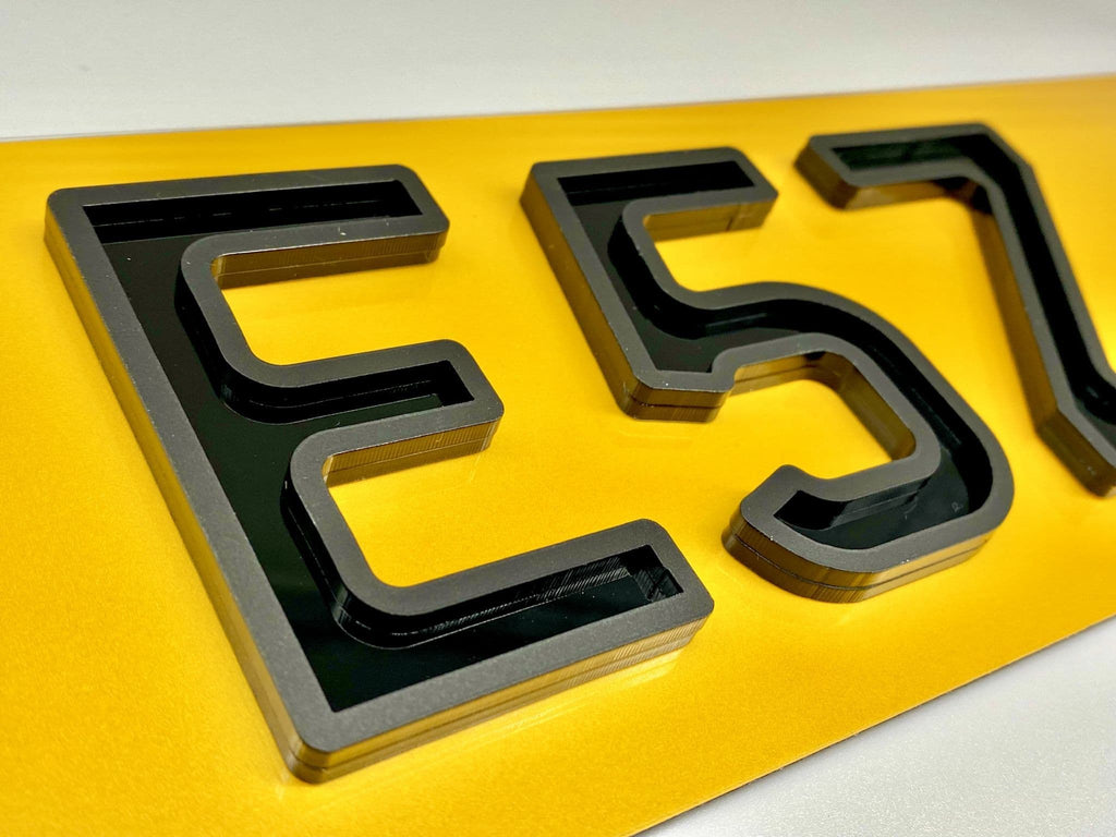 4D LASER CUT NUMBER PLATE LETTERS BLACK 3D 3mm ROUNDED FOR USE WITH GEL