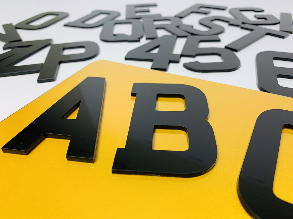 4D LASER CUT NUMBER PLATE LETTERS BLACK 3D 3mm