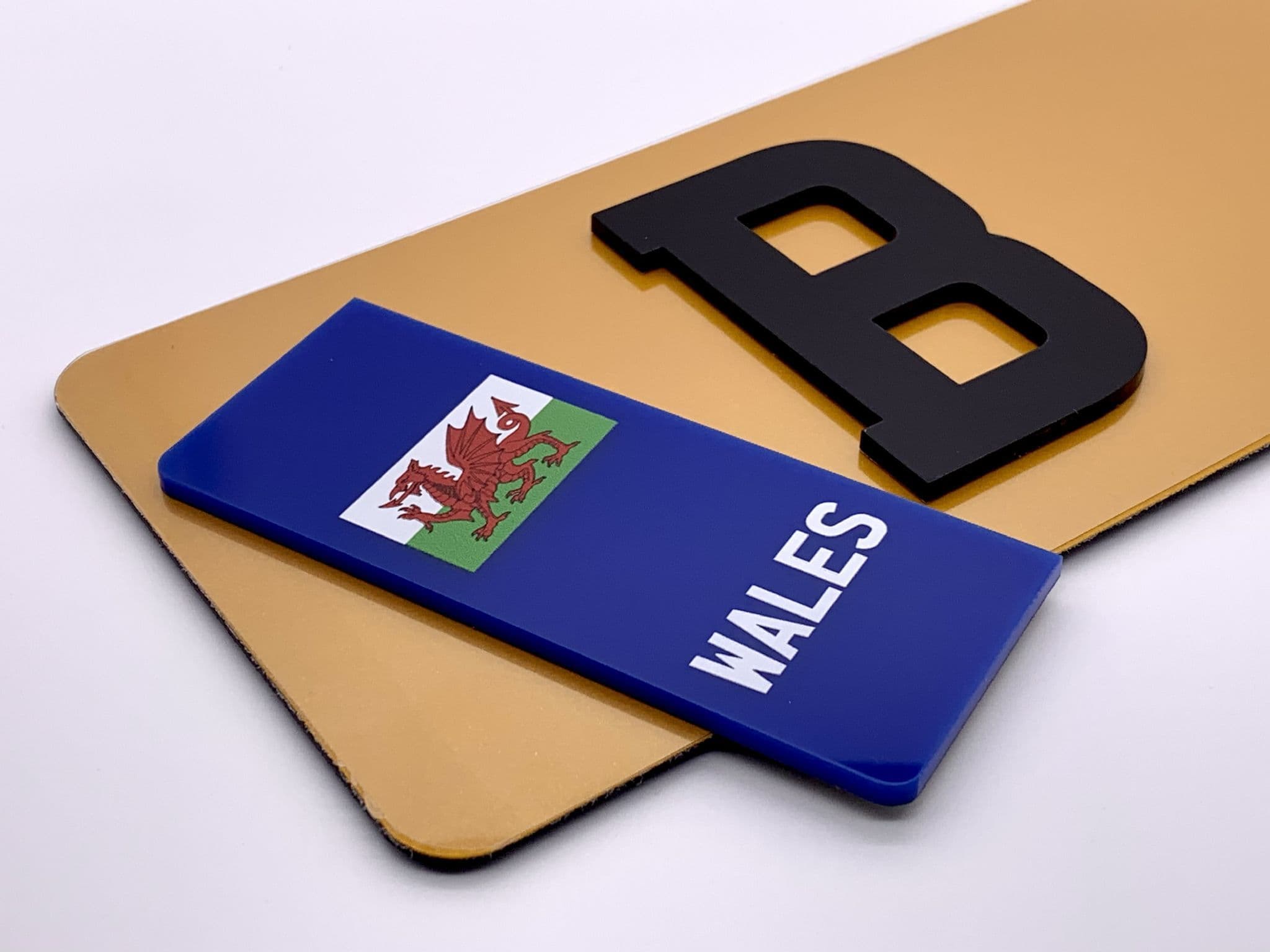 4D WALES NUMBER PLATE BADGE FLAG - PAIR
