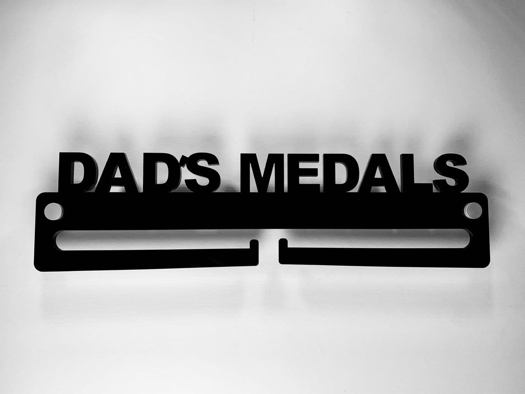 Medal Display Hanger Holder DAD'S MEDALS Black Acrylic with fixings & FREE POST