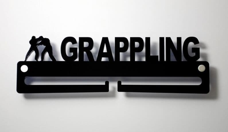 Medal Display Hanger Holder GRAPPLING Black Acrylic with fixings & FREE POST