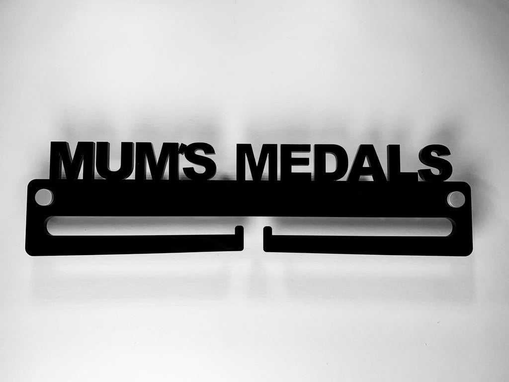 Medal Display Hanger Holder MUM'S MEDALS Black Acrylic with fixings & FREE POST