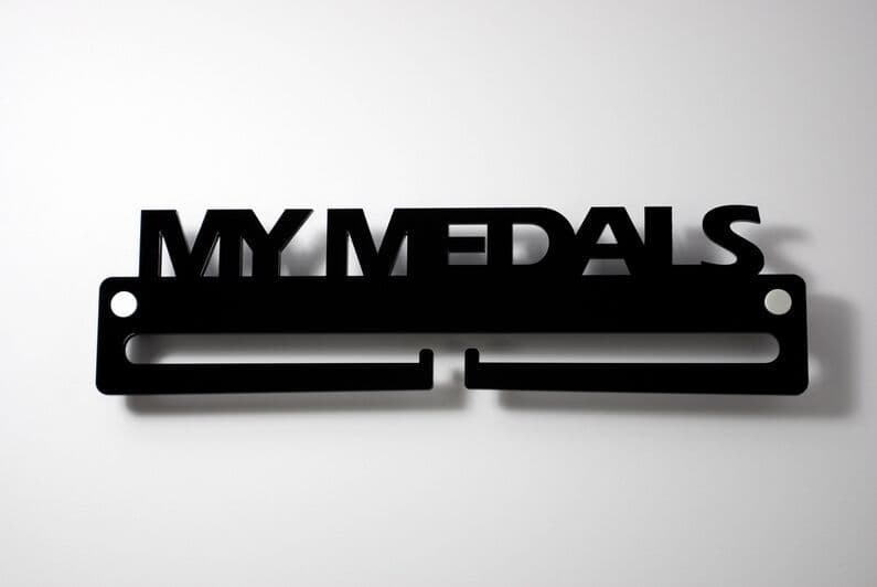 Medal Display Hanger Holder MY MEDALS Black Acrylic with fixings & FREE POST