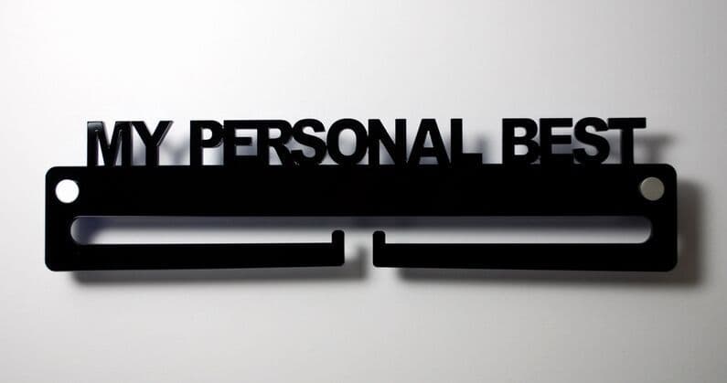 Medal Display Hanger Holder MY PERSONAL BEST Black Acrylic - fixings & FREE POST