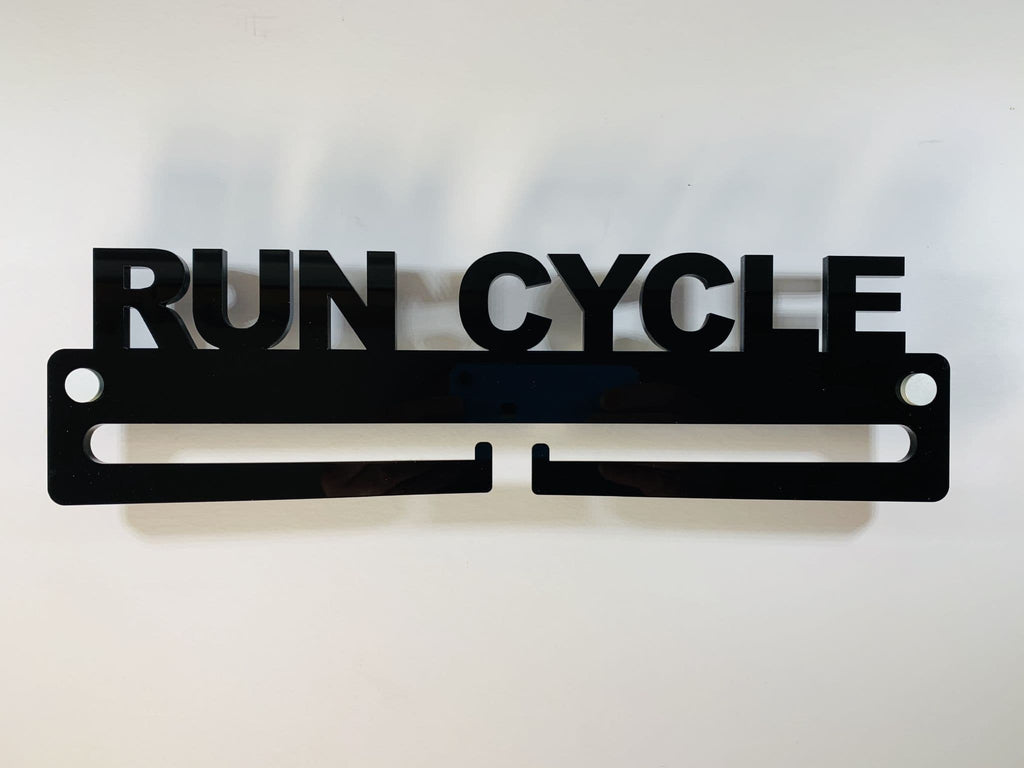 Medal Display Hanger Holder RUN CYCLE Black Acrylic with fixings & FREE POST