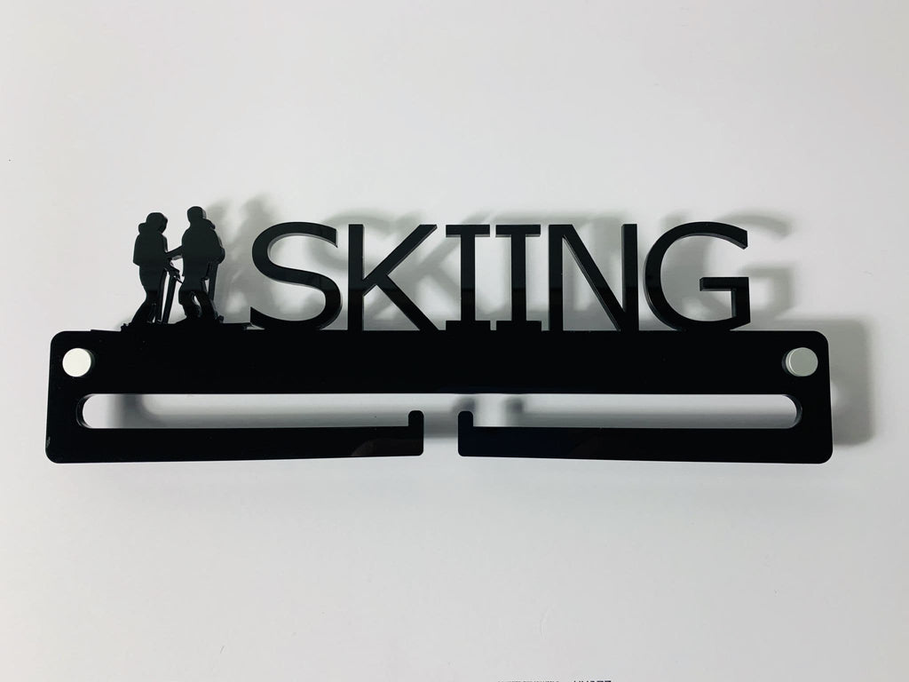 Medal Display Hanger Holder SKIING Black Acrylic with fixings & FREE POST