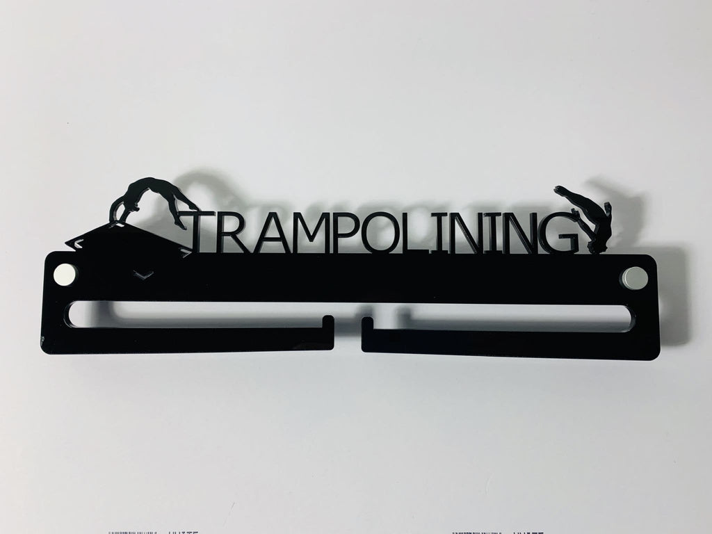 Medal Display Hanger Holder TRAMPOLINING Black Acrylic with fixings & FREE POST