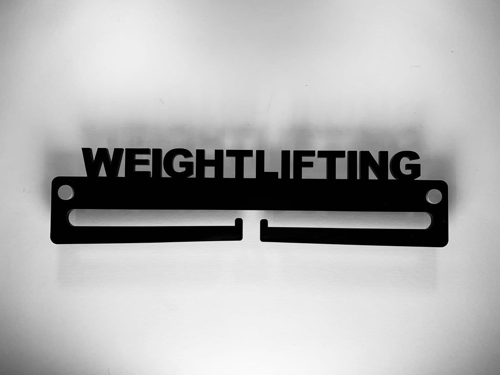 Medal Display Hanger Holder WEIGHTLIFTING Black Acrylic with fixings & FREE POST