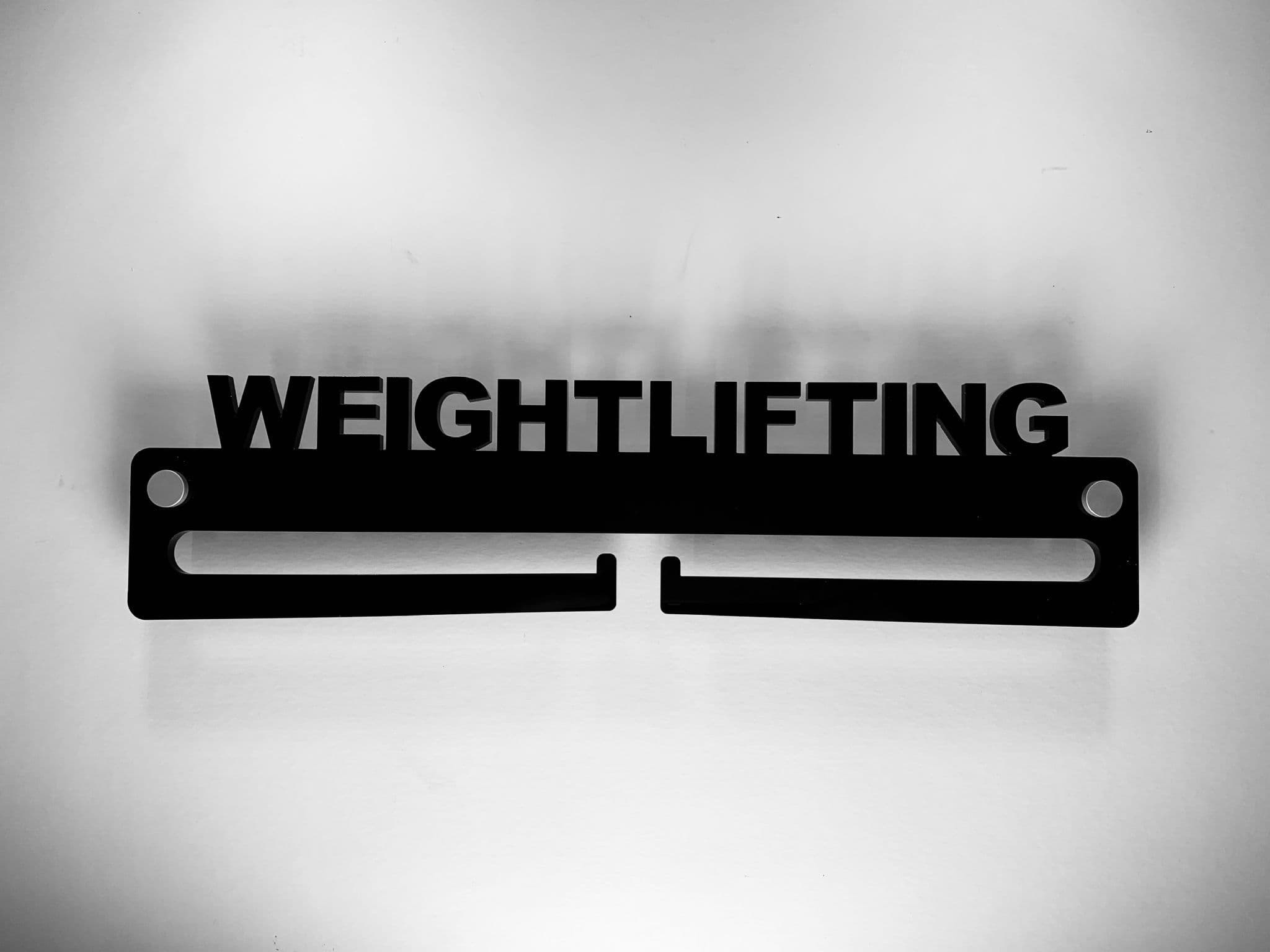 Medal Display Hanger Holder WEIGHTLIFTING Black Acrylic with fixings & FREE POST